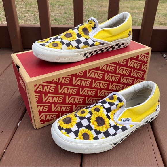 sunflower checkered slip on vans